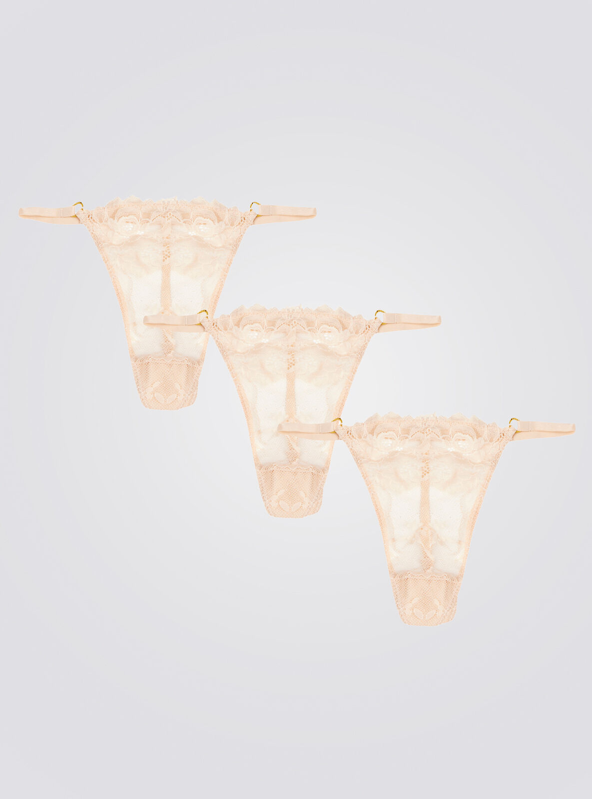 3 pack Cora lace tanga g-string thongs - Champagne