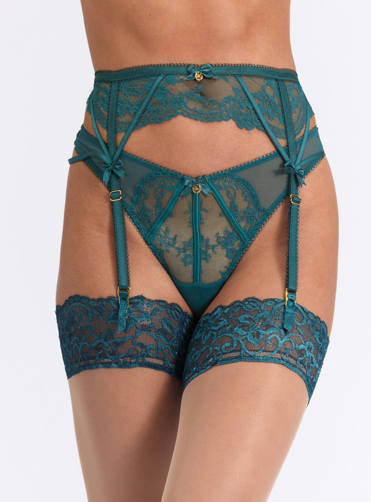 Brooke lace suspender belt - Teal