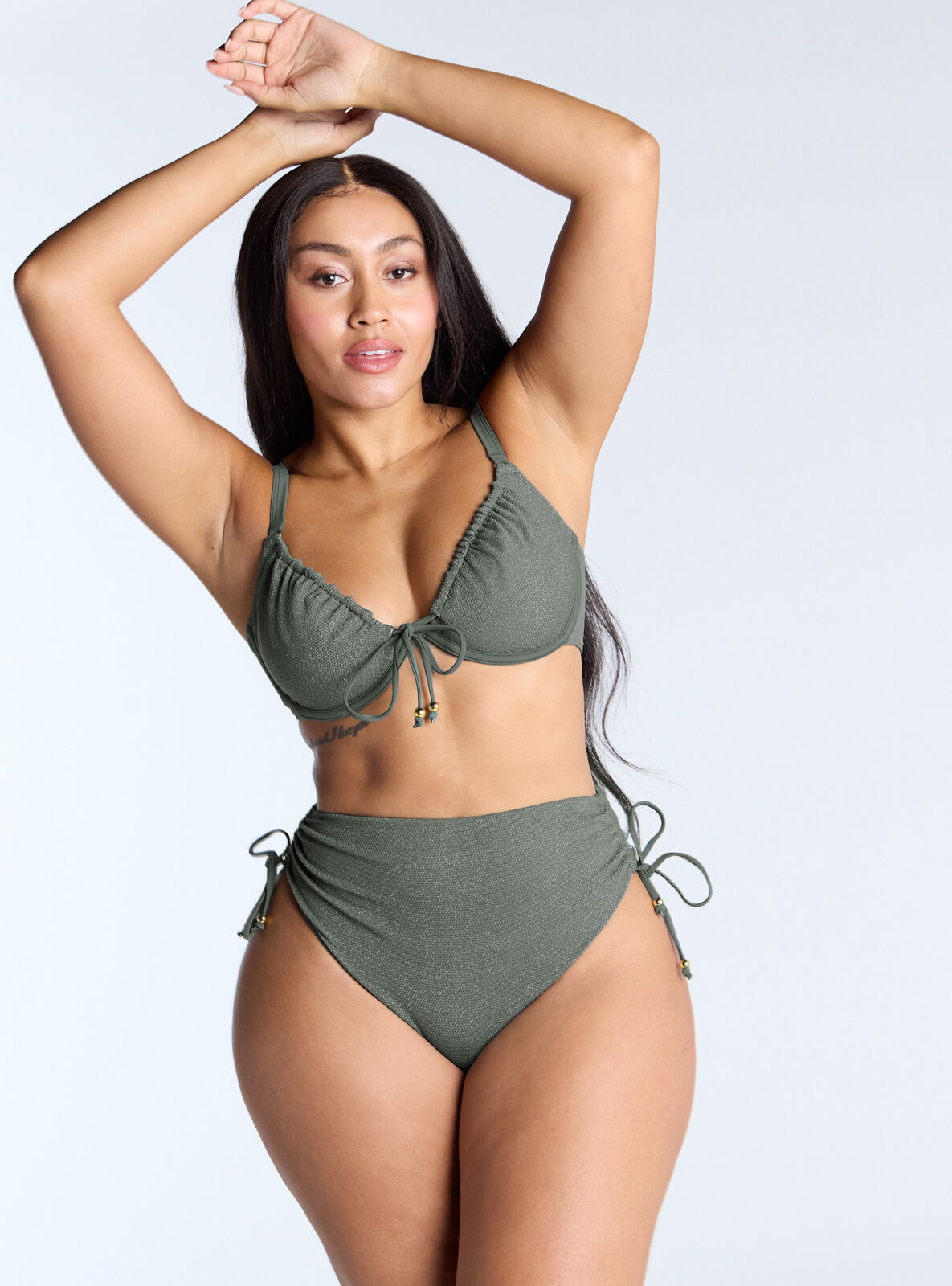 Ibiza sparkle high waisted bikini bottoms - Khaki