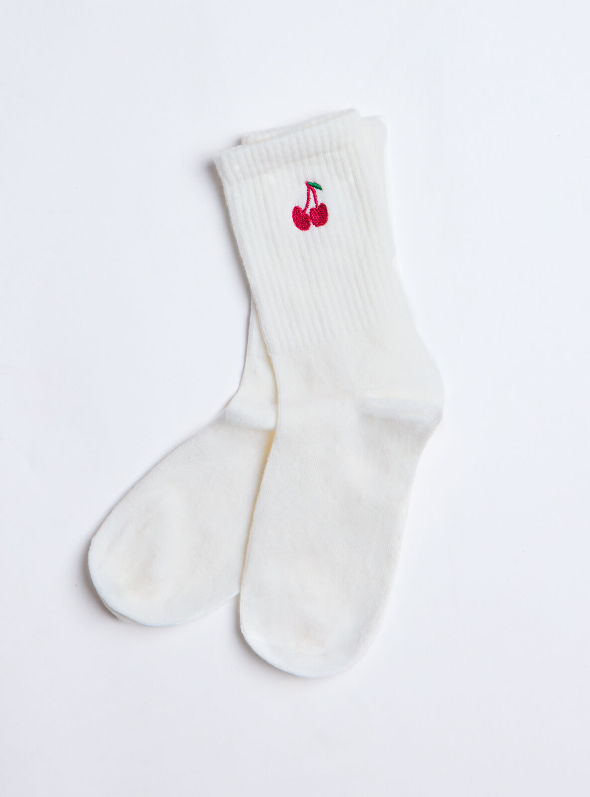 Cherry embroidered cotton ankle socks - Ivory Mix