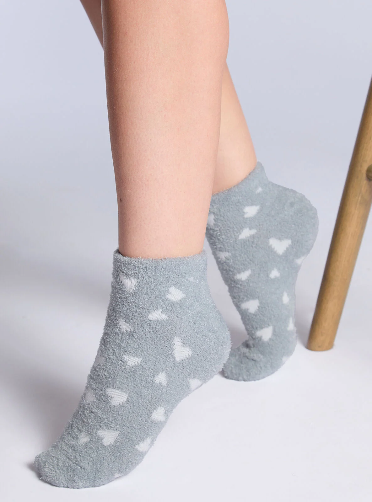 2 pack heart fluffy trainer socks - Grey Mix