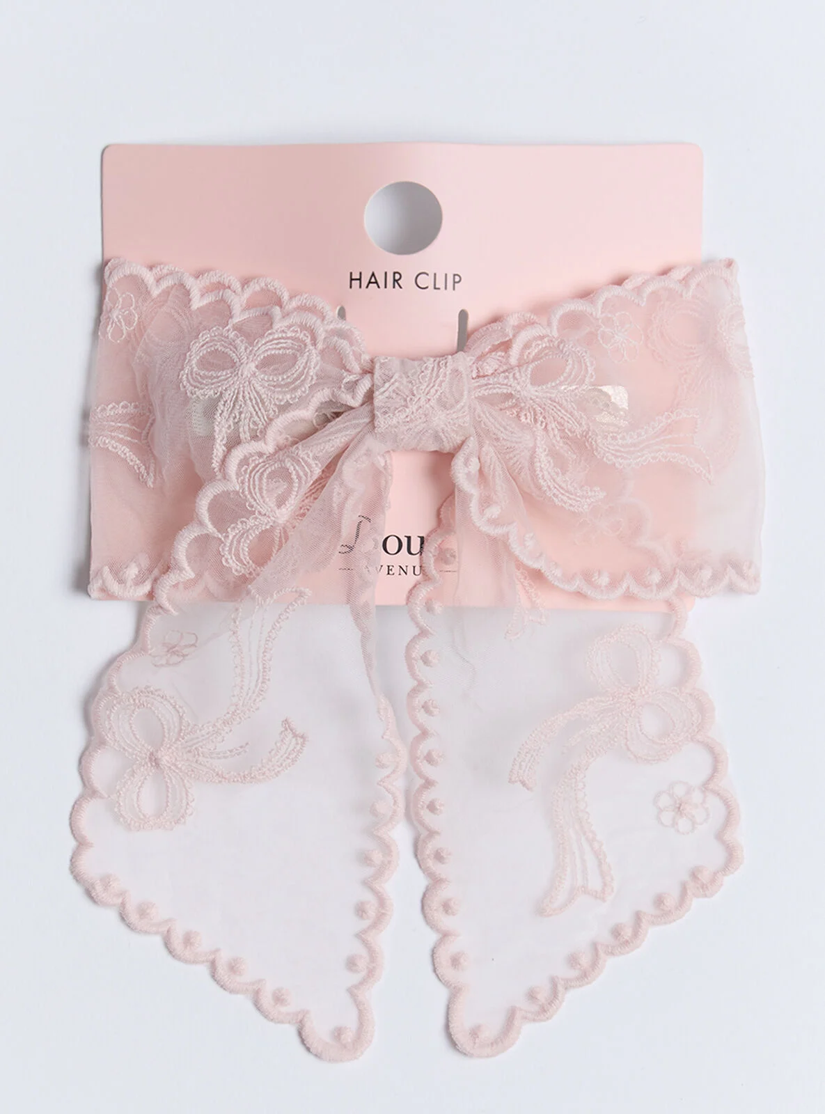 Oversized embroidered bow hair clip - Pink