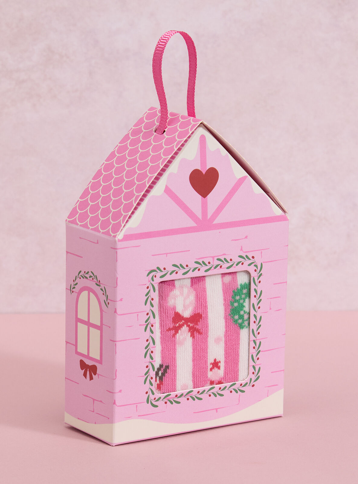 Christmas scene sock gift box - Pink Mix