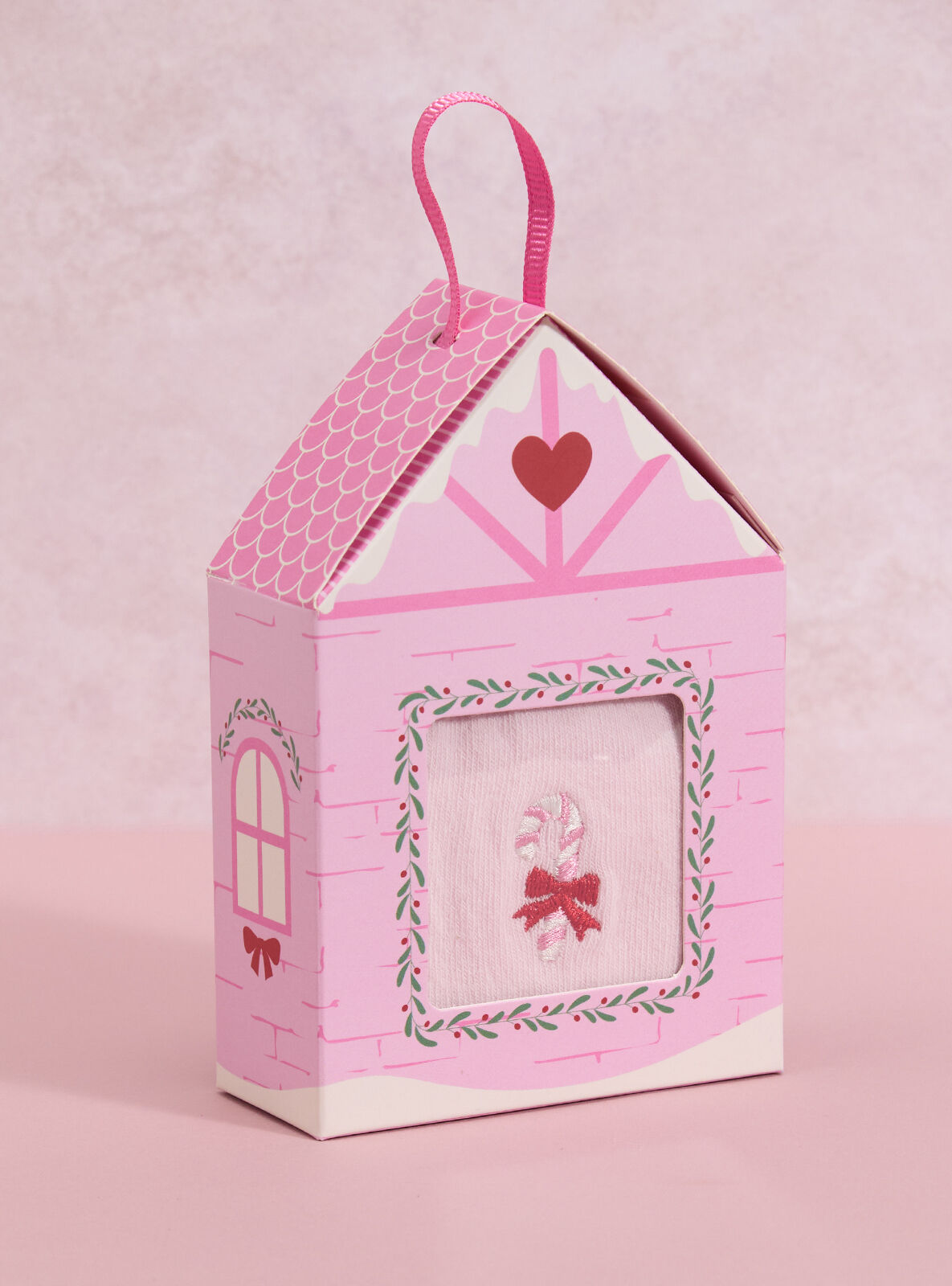 Candy cane sock gift box - Powder Pink