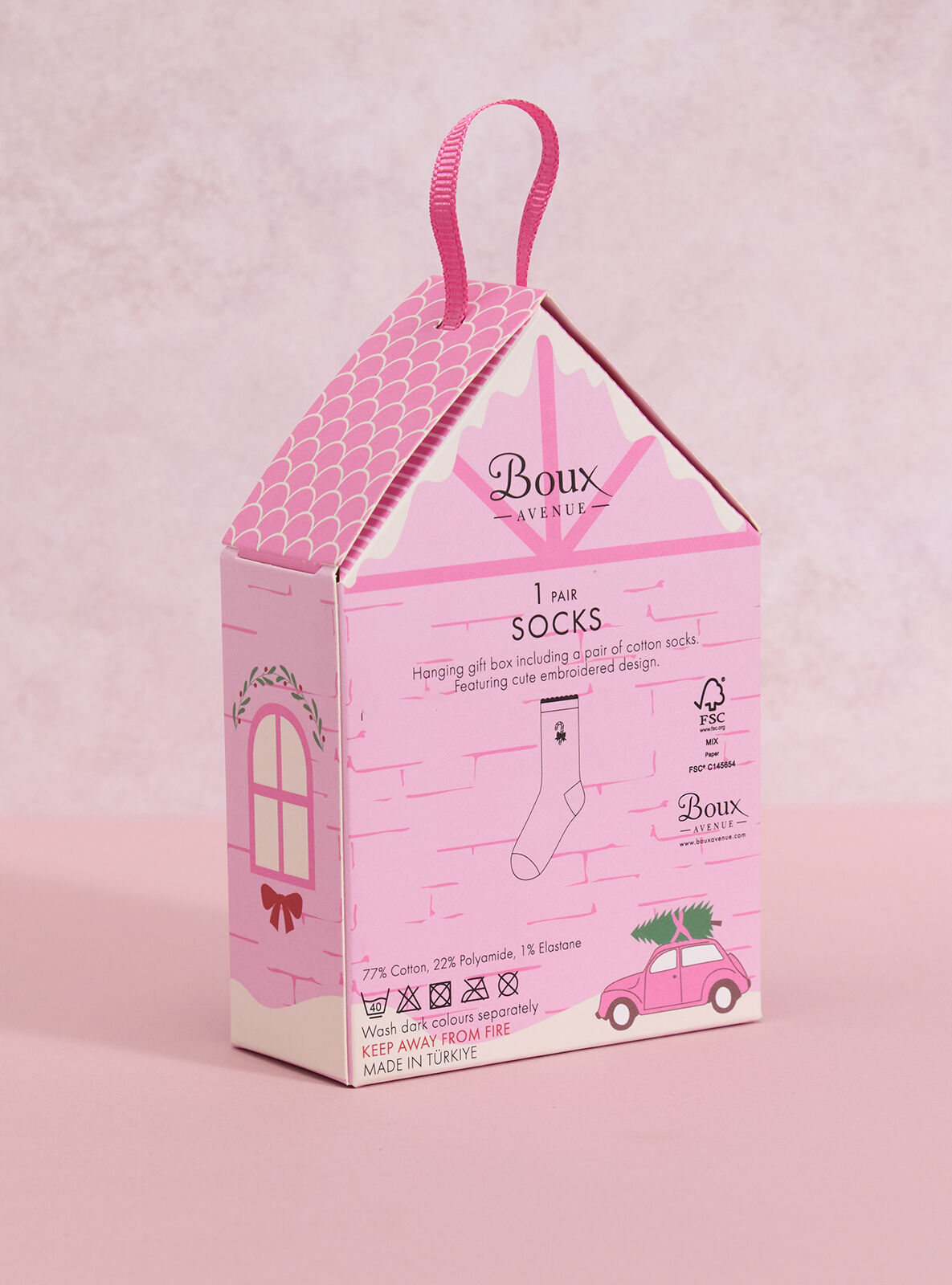 Candy cane sock gift box - Powder Pink