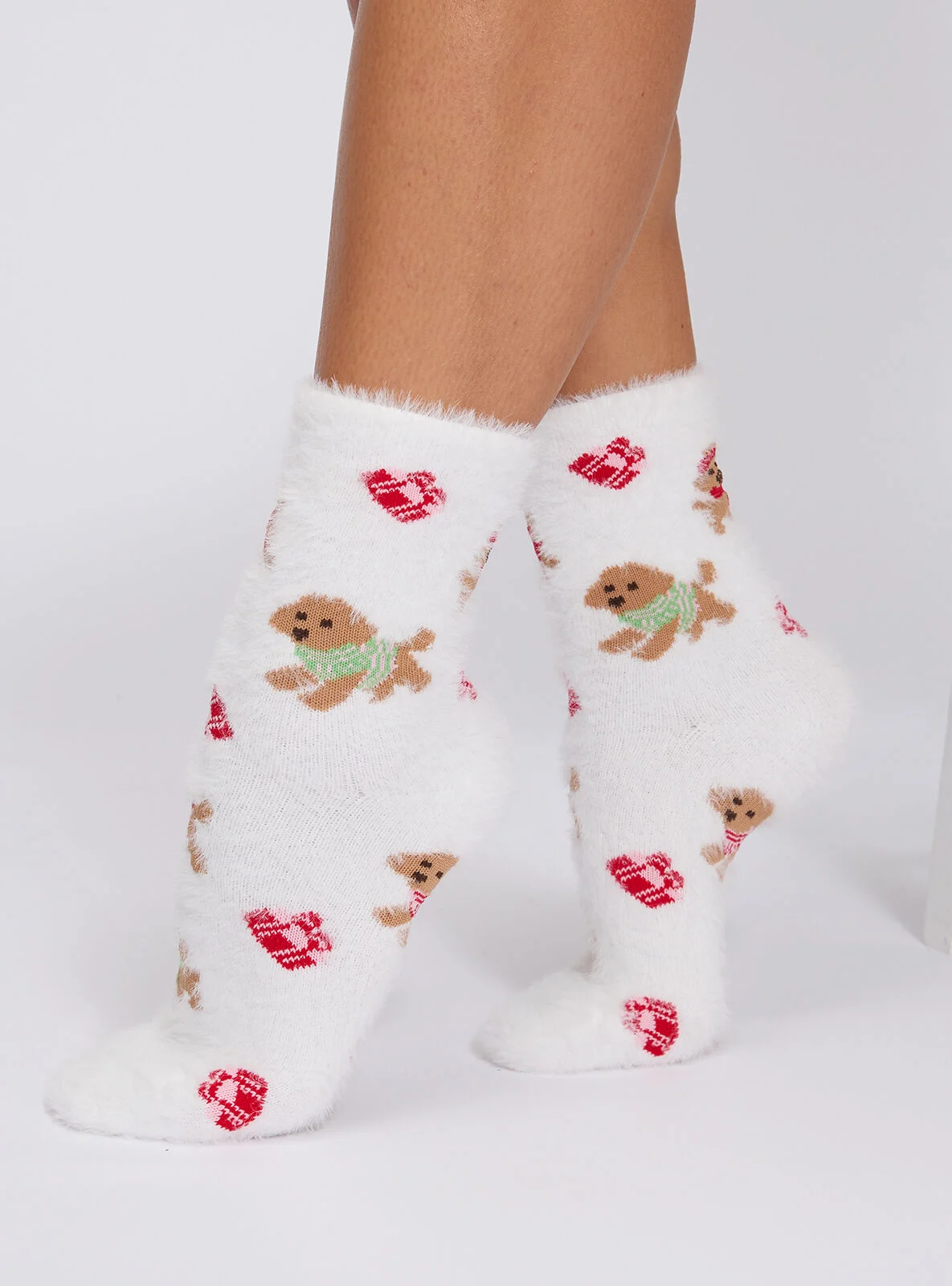 Cockapoo fluffy ankle socks - Ivory Mix