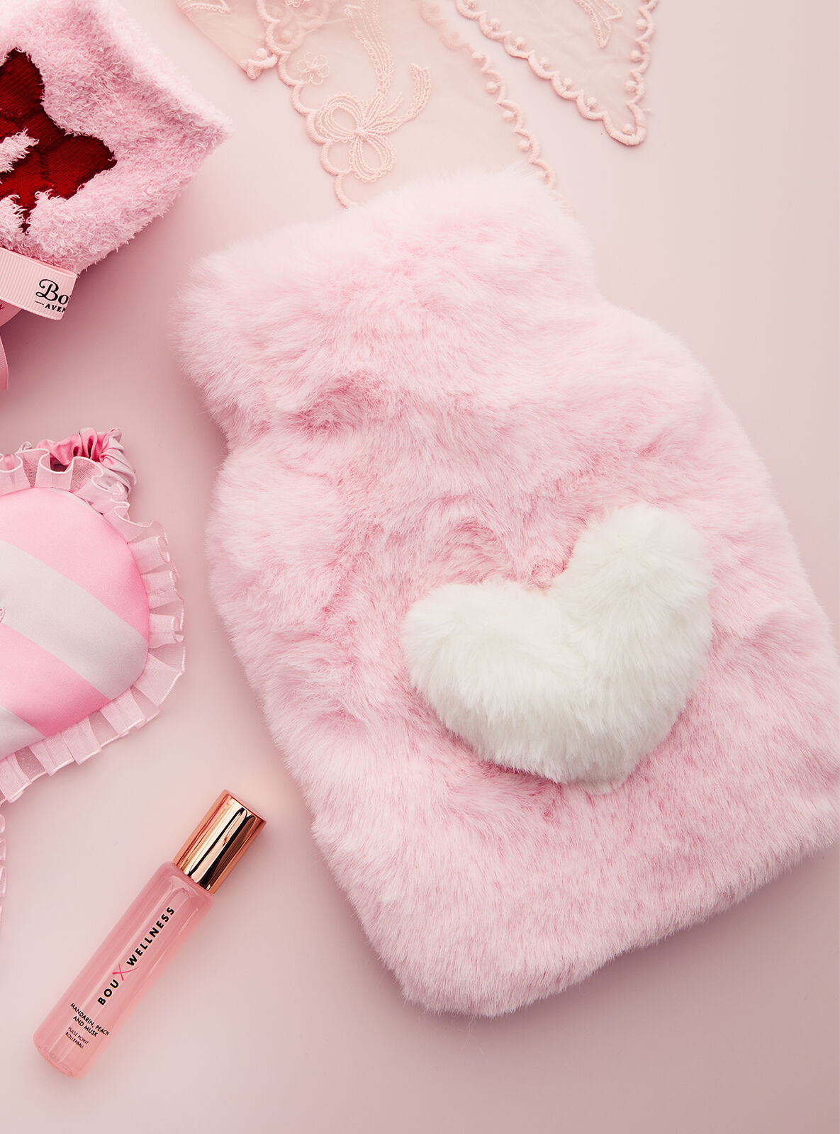 Plush heart hot water bottle - Pink Mix